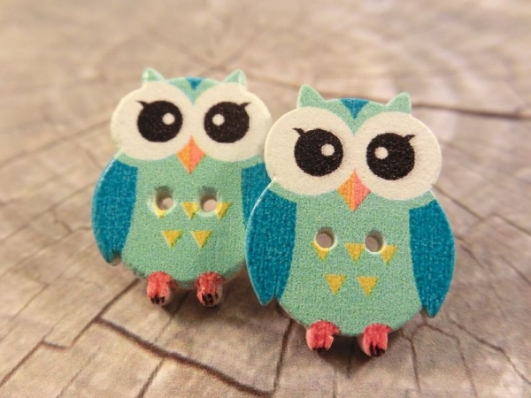 Eulen Knopf Ohrstecker Holz Uhu Owl